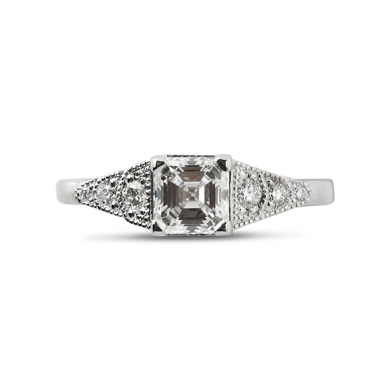 Art Deco Lab Grown Asscher Cut Diamond Engagement Ring