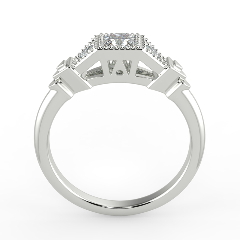 Art Deco Princess Cut Lab Grown Diamond Engagement Ring