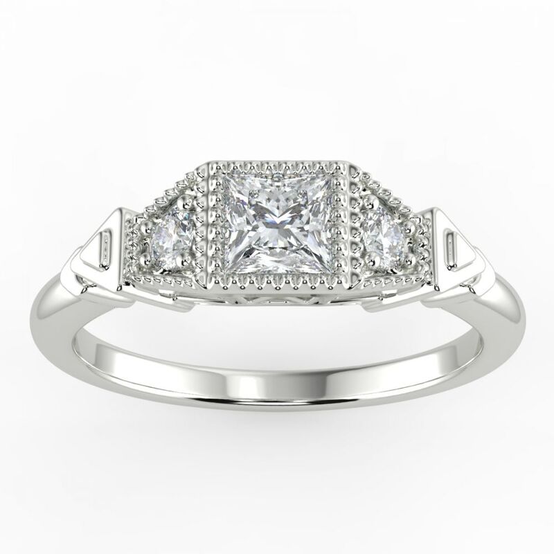 Art Deco Princess Shape Diamond Engagement Ring