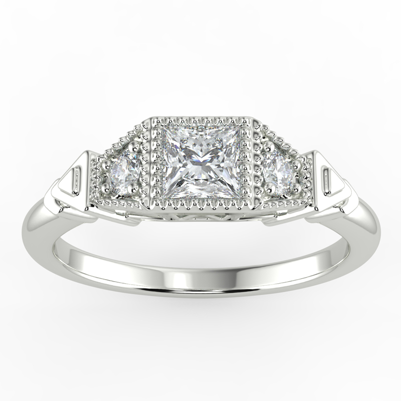 Art Deco Princess Shape Lab Grown Diamond Engagement Ring