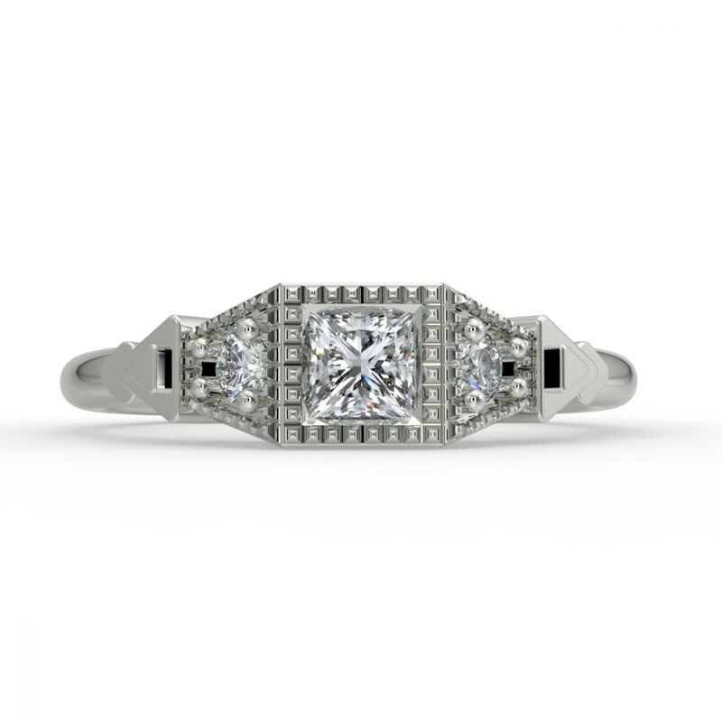 Art Deco Princess Shape Diamond Engagement Ring