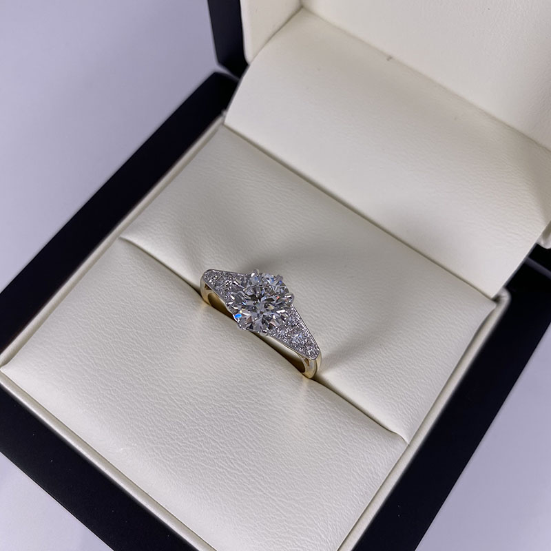 Art Deco Lab Grown Round Cut Diamond Engagement Ring