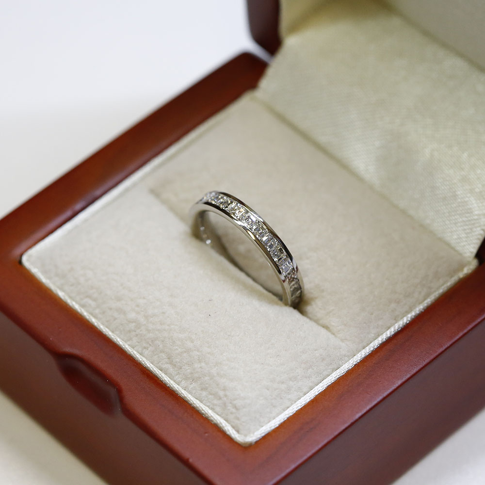 3mm Channel Setting Asscher Cut Half Band Diamond Wedding Ring