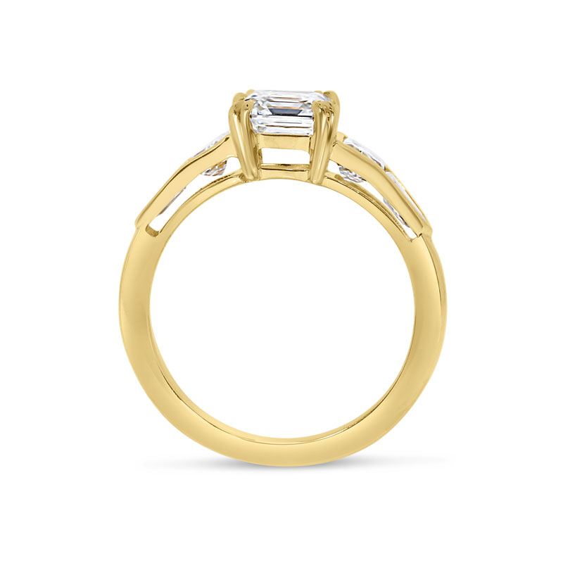 Asscher Shape Trapezoid and Bullets Side Diamond Engagement Ring