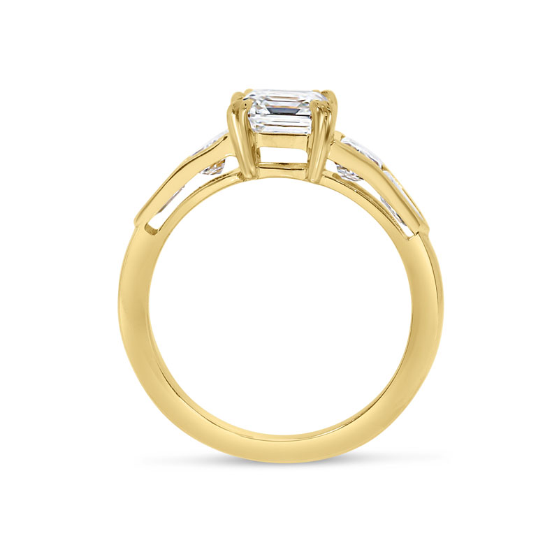 Asscher Cut Trapezoid and Bullets Side Diamond Engagement Ring