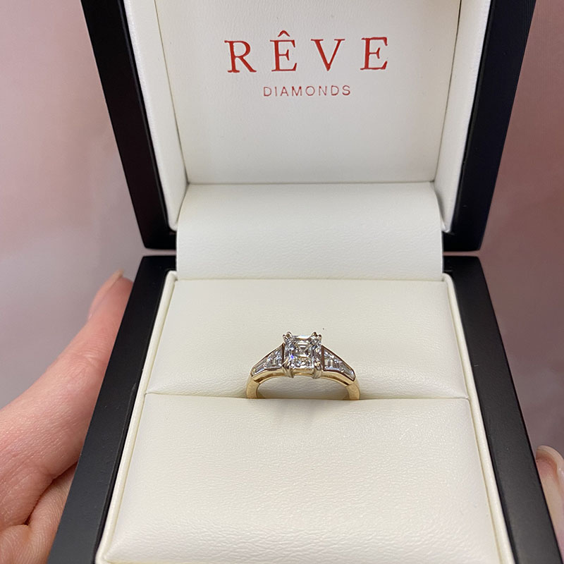Asscher Cut Trapezoid and Bullets Side Diamond Engagement Ring Reve Diamonds