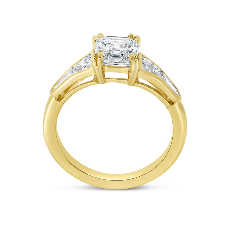 Asscher Shape Trapezoid and Bullets Side Diamond Engagement Ring