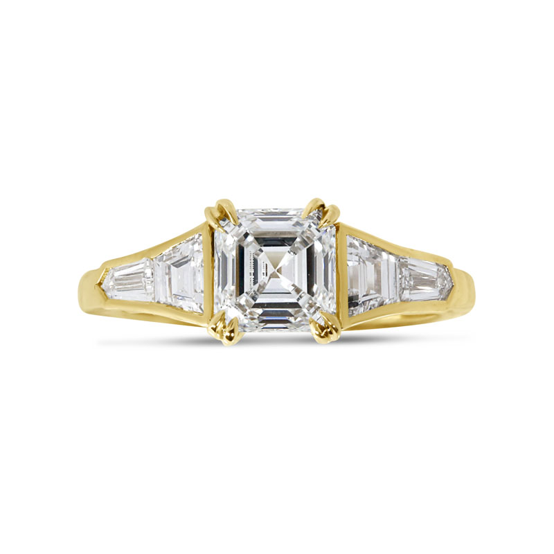 Asscher Shape Trapezoid and Bullets Side Diamond Engagement Ring Reve Diamonds