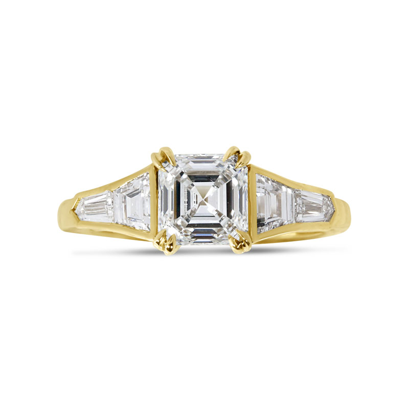 Asscher Cut Trapezoid and Bullets Side Lab Grown Diamond Engagement Ring