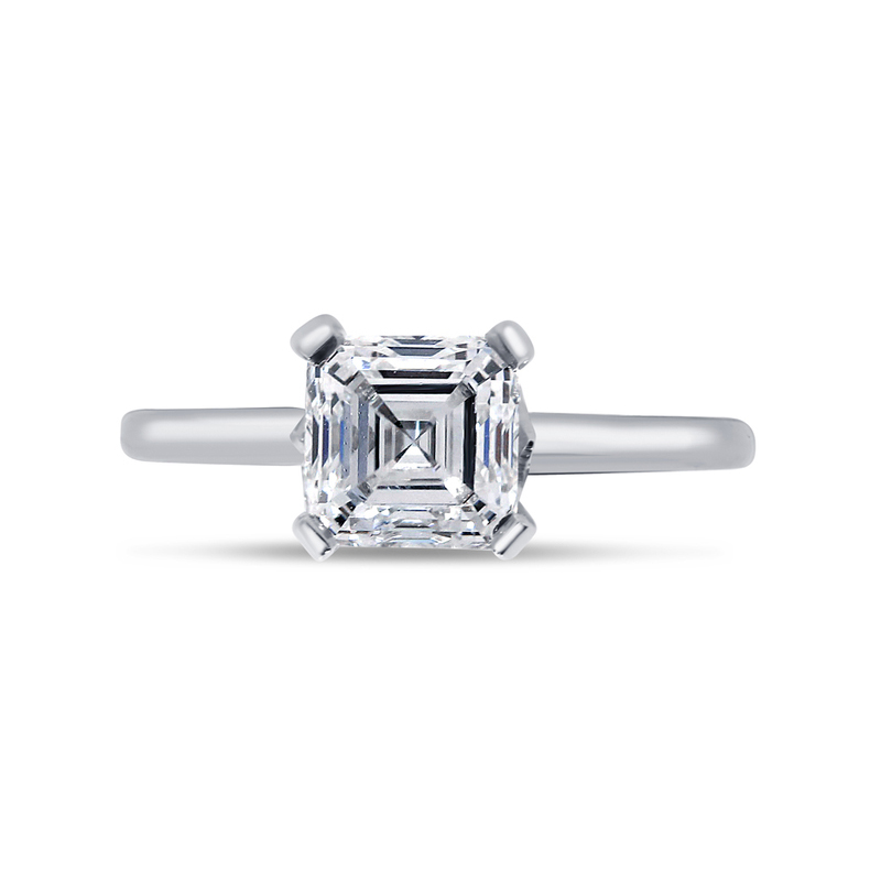 Asscher Shape Solitaire Diamond Engagement Ring