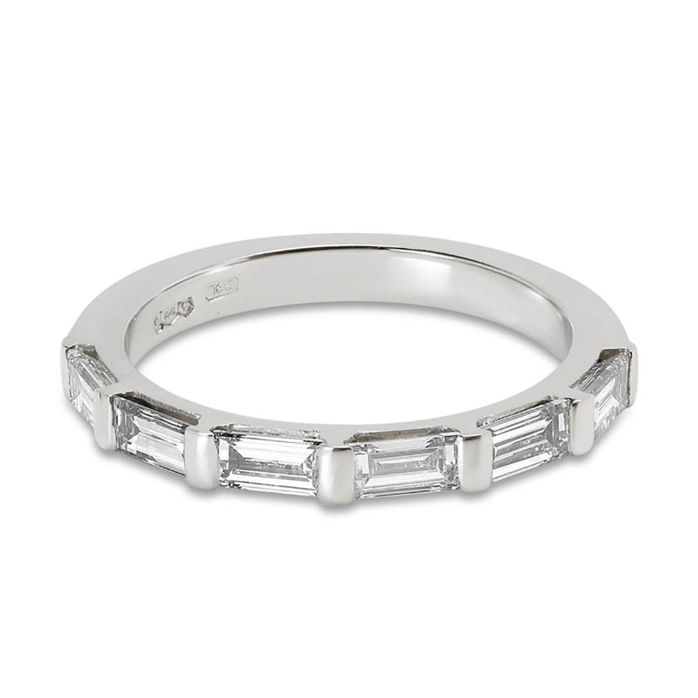 Baguette Cut Half Band Diamond Wedding Ring