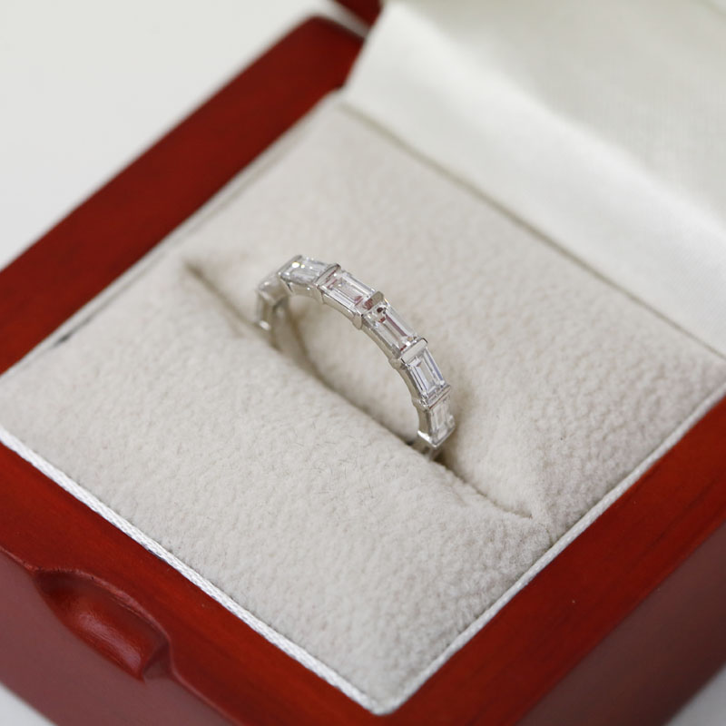 Baguette Cut Half Band Diamond Wedding Ring