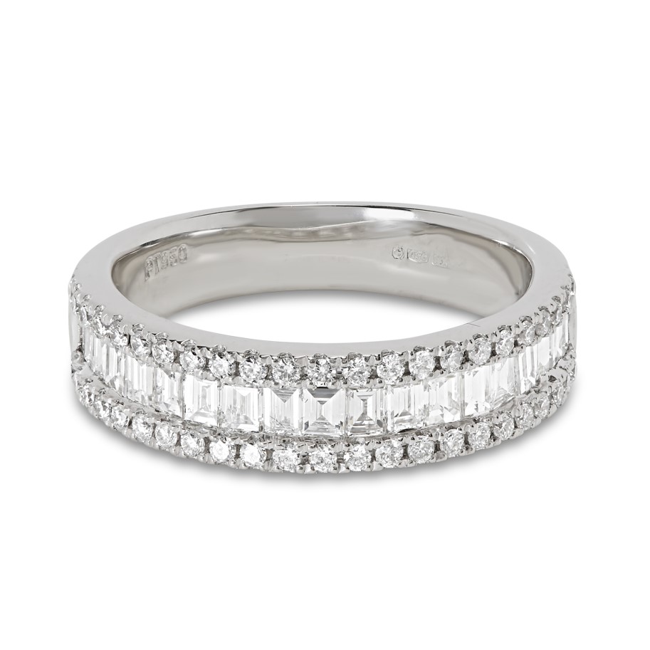 Baguette & Pave Diamond Channel Wedding Band