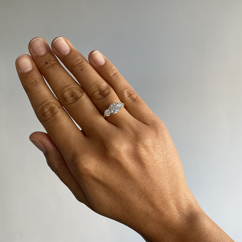 Round Shape Lab Grown Diamond Trilogy Engagement Ring