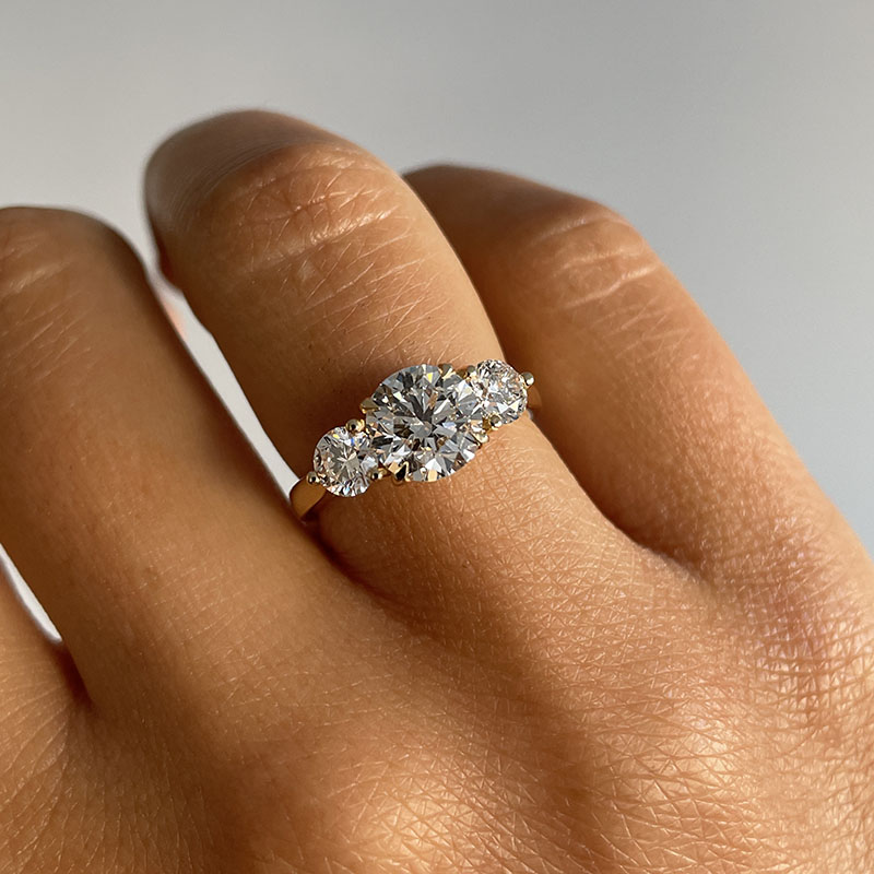 Round Shape Lab Grown Diamond Trilogy Engagement Ring