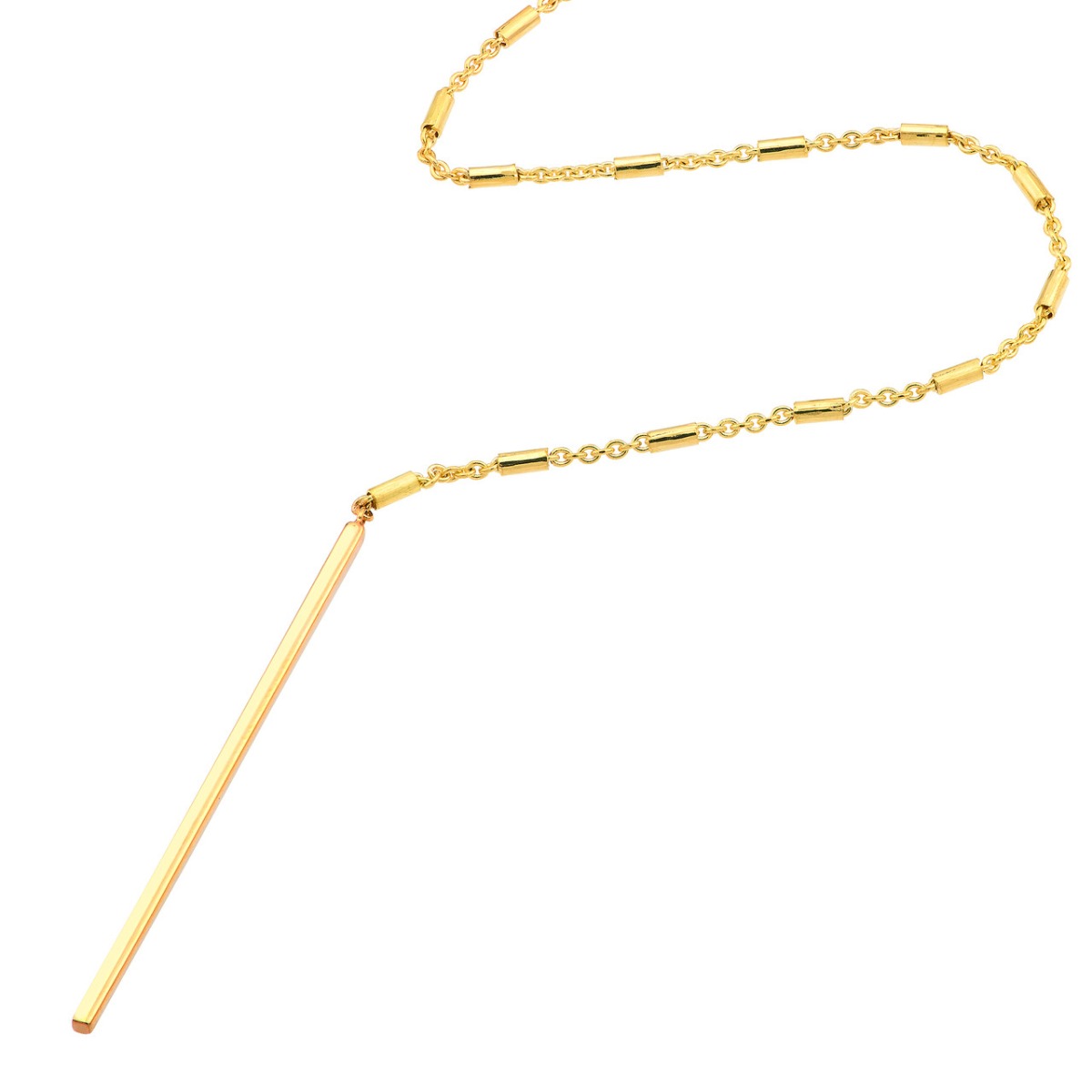Bead and Bar Lariat Adjustable Gold Necklace