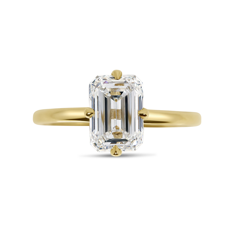 Compass Setting Emerald Cut Lab Grown Diamond Engagement Ring