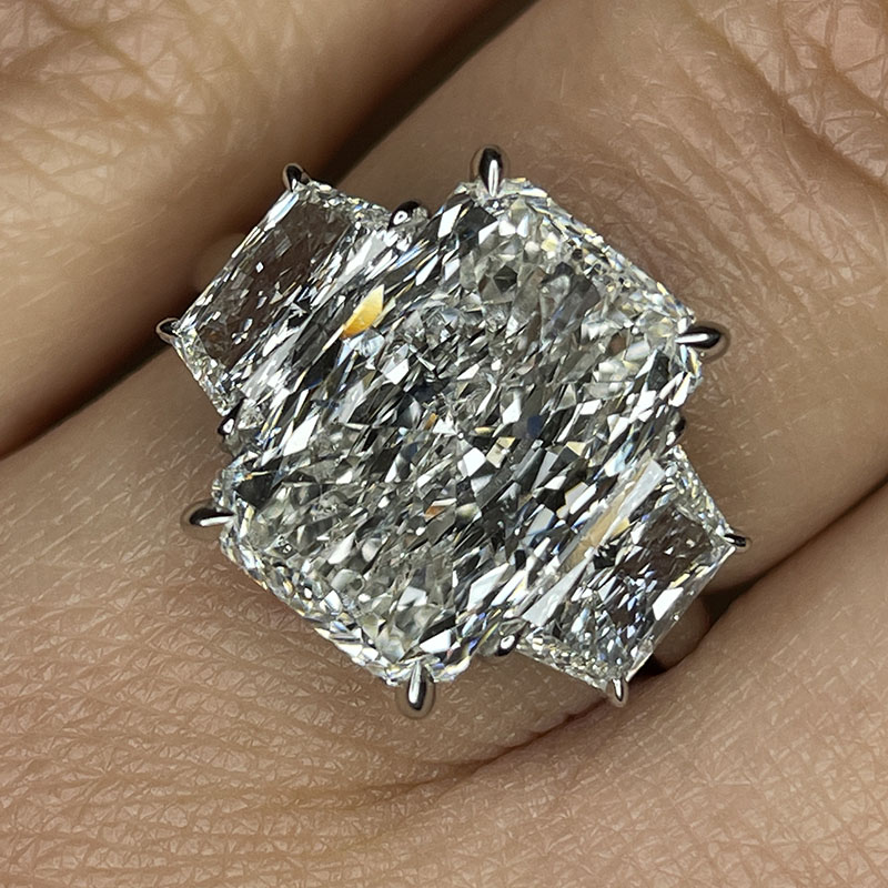 Large Radiant Cut Trapezoids Trilogy Lab Grown Diamond Engagement Ring