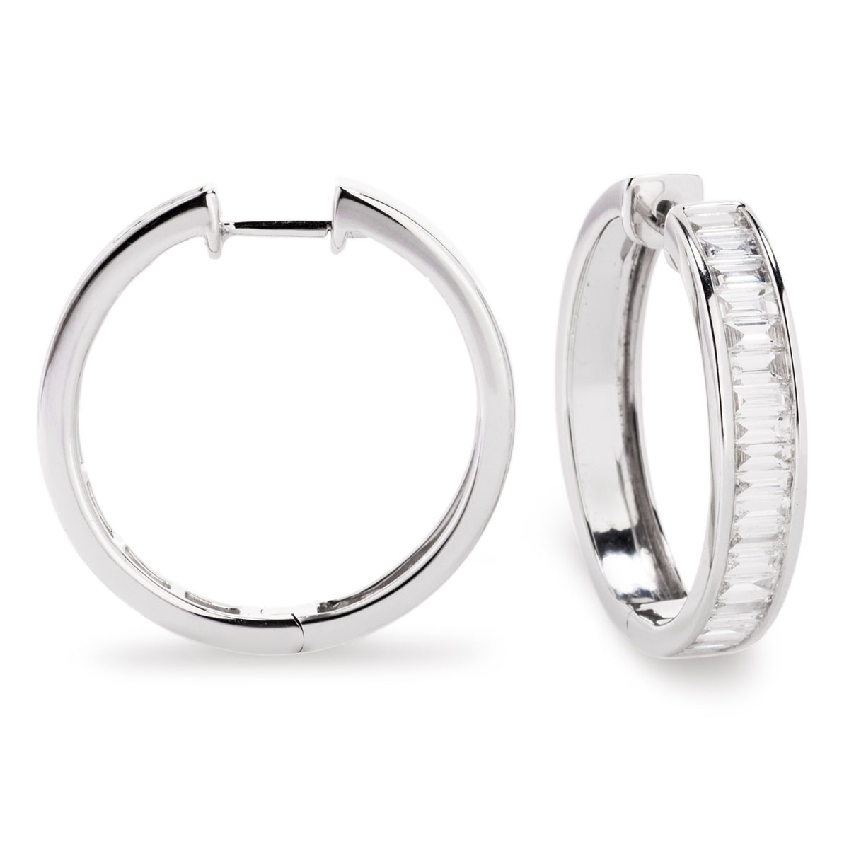 Baguette Cut Diamond Channel Set Hoop Earrings 