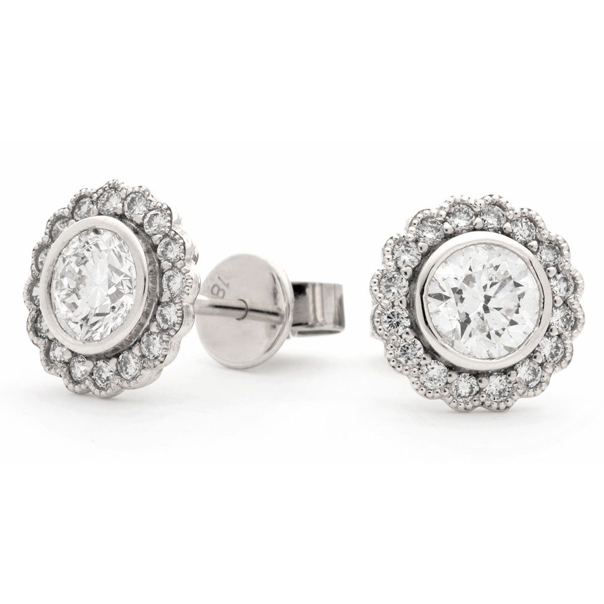 Rubover Rounded Halo Diamond Earring Studs