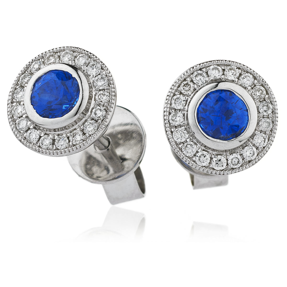 Blue Sapphire Grain Set Diamond Earring Studs