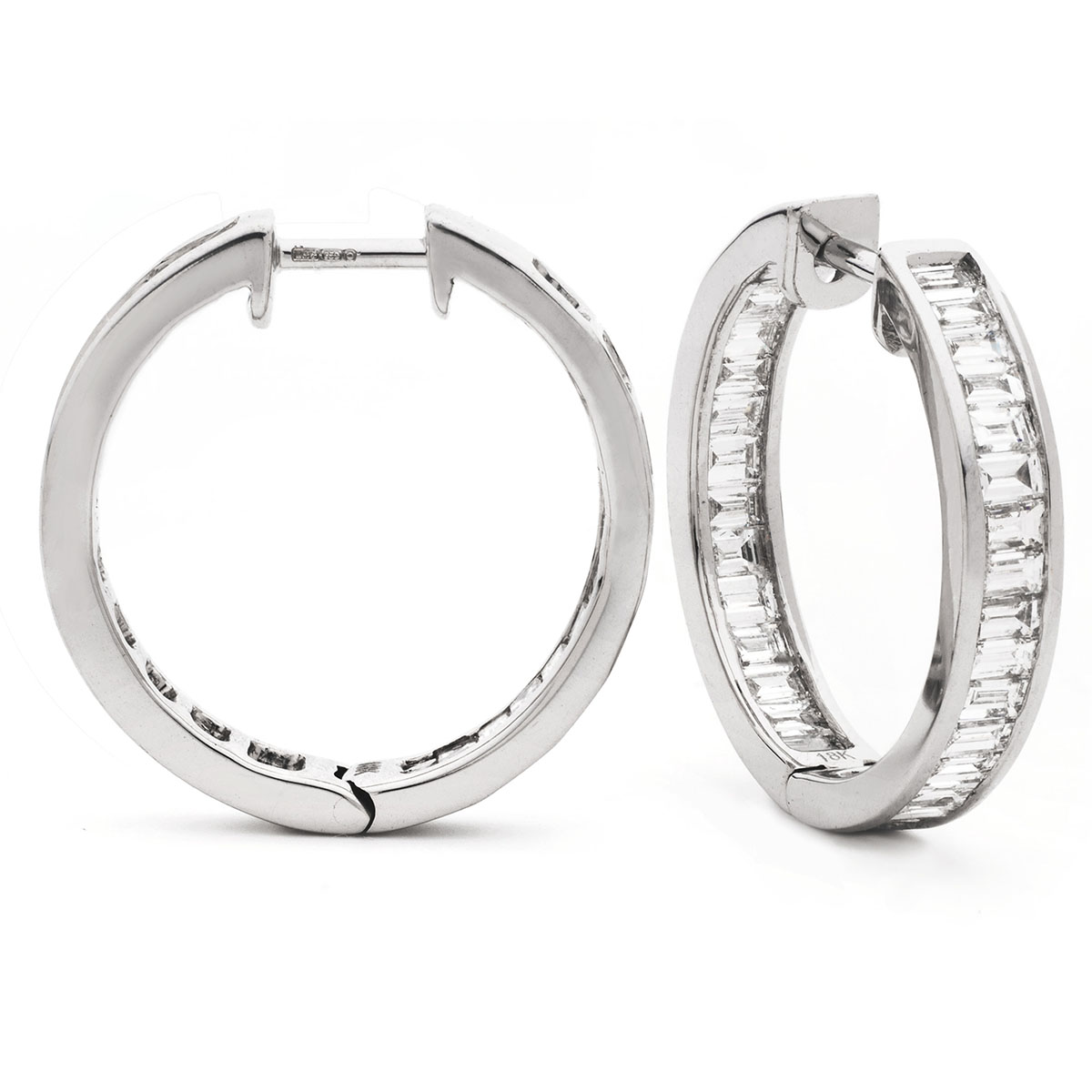 Baguette Cuts Channel Set Diamond Hoops Earring