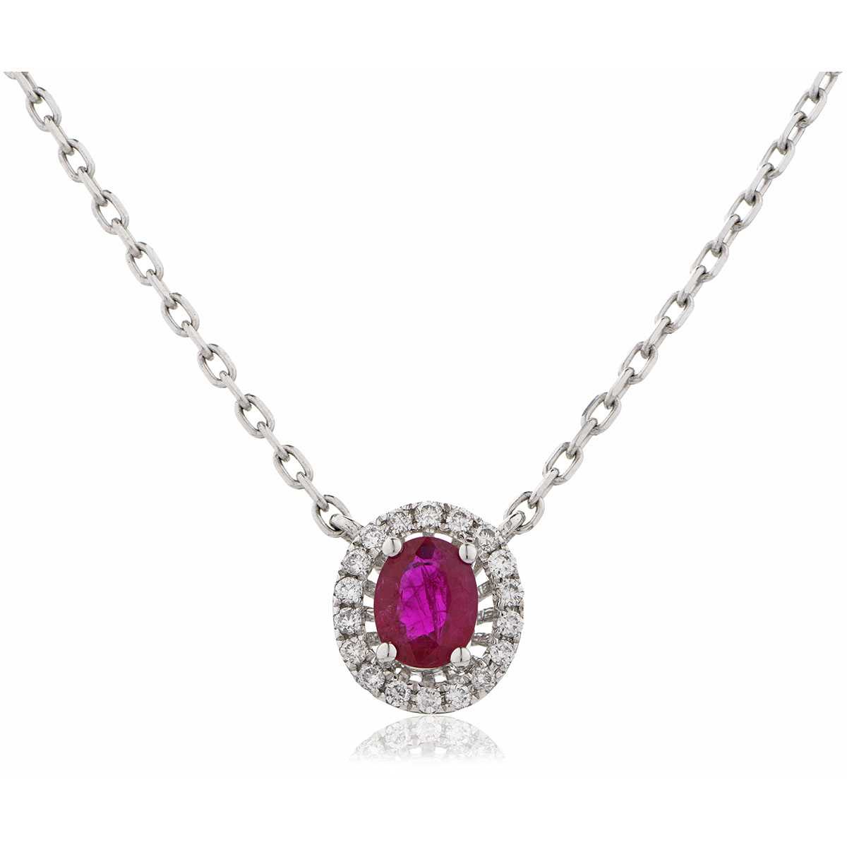Oval Shaped Halo Ruby Diamond Necklace