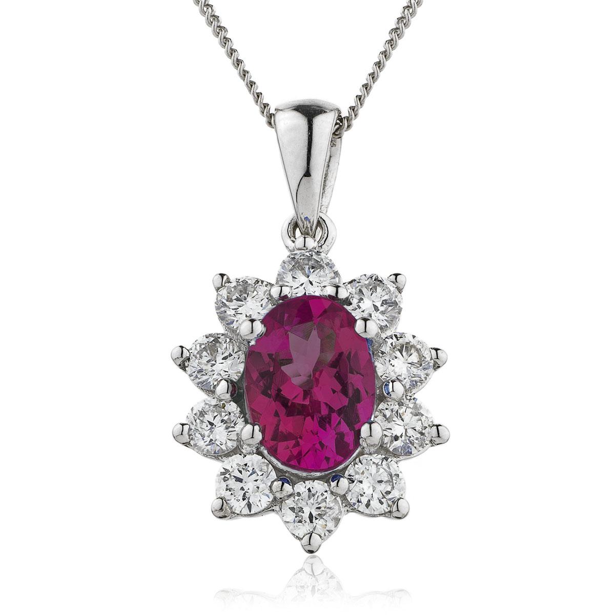 Oval 10 Stone Cluster Ruby Diamond Pendant