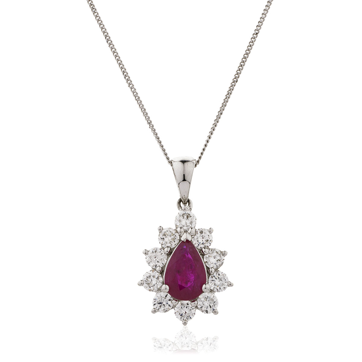 Pear Shape Ruby Cluster Diamond Pendant