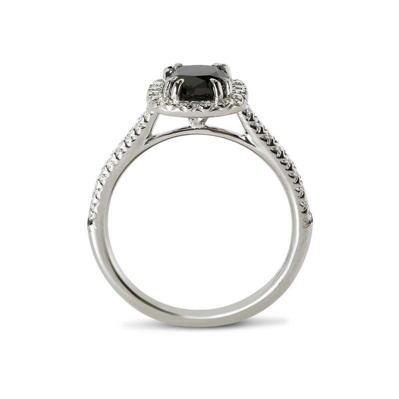 Black Diamond Cushion Cut Halo Engagement Ring