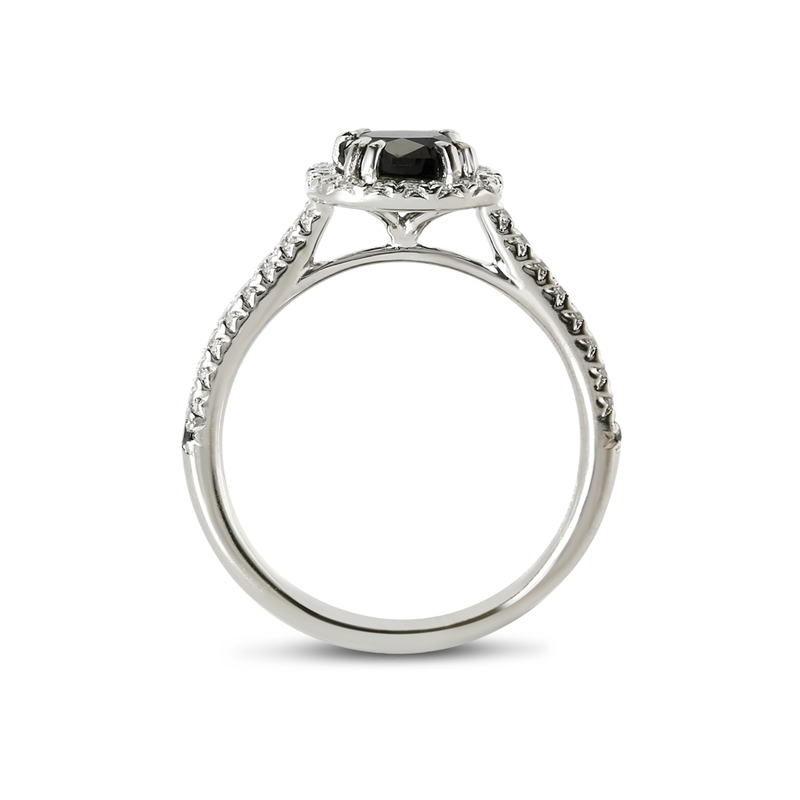 Black Diamond Cushion Cut Halo Engagement Ring