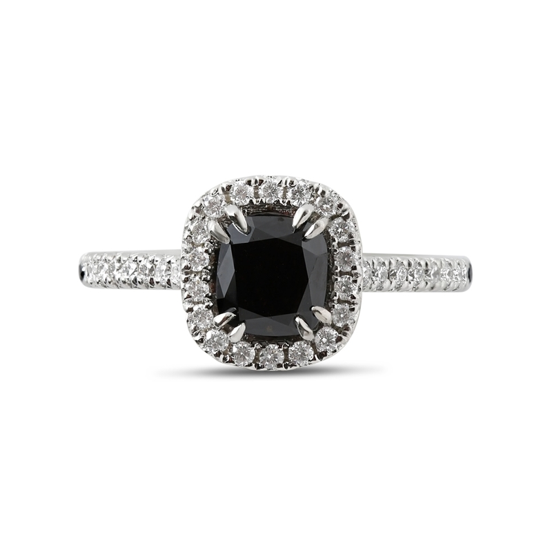 Black Diamond Halo Engagement Ring Top View