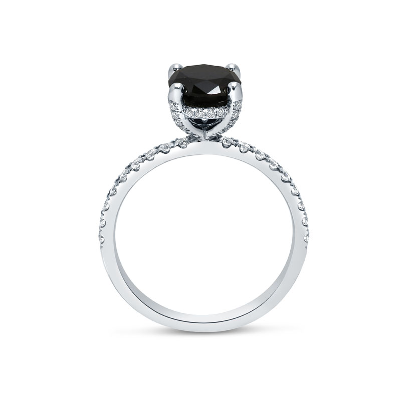 Black Diamond Round Cut Hidden Halo Engagement Ring