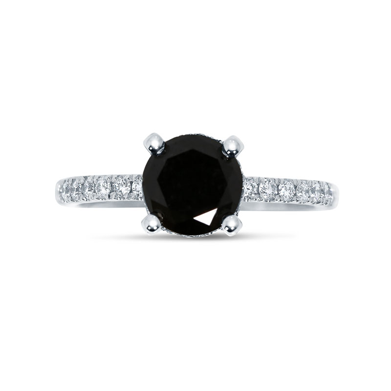 Black Diamond Round Shape Hidden Halo Engagement Ring