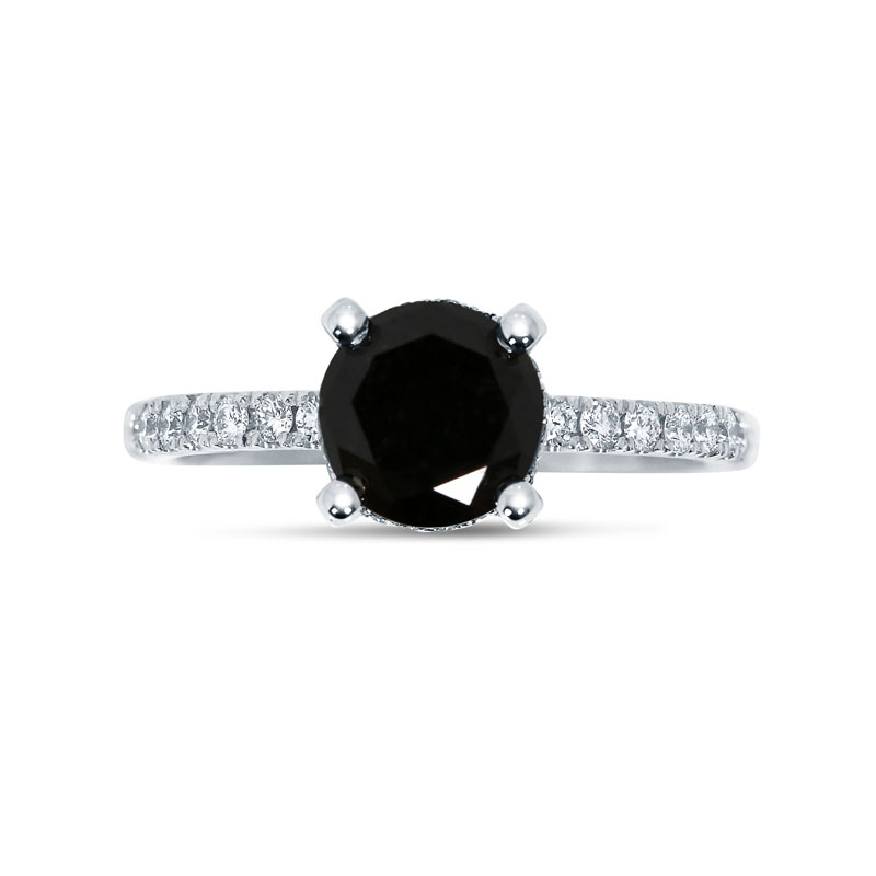 Black Diamond Round Cut Hidden Halo Engagement Ring