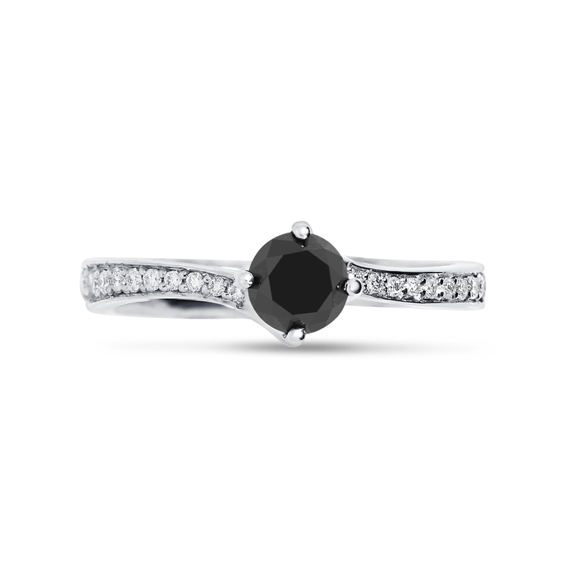 Black Diamond Round Shape Twist Pave Engagement Ring