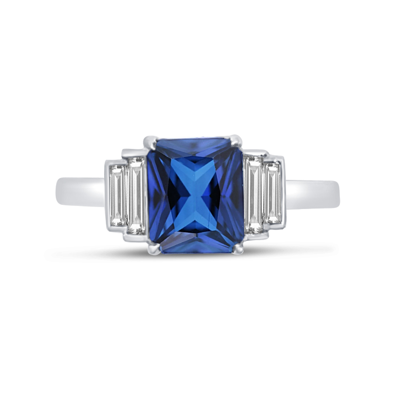Sapphire ring with baguette diamonds hot sale