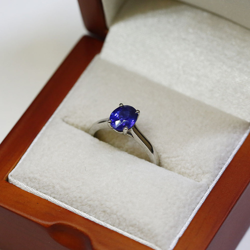 Blue Sapphire Oval Solitaire Engagement Ring