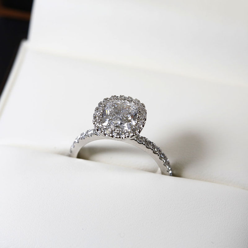 Cushion Cut Hidden Halo Lab Grown Diamond Engagement Ring