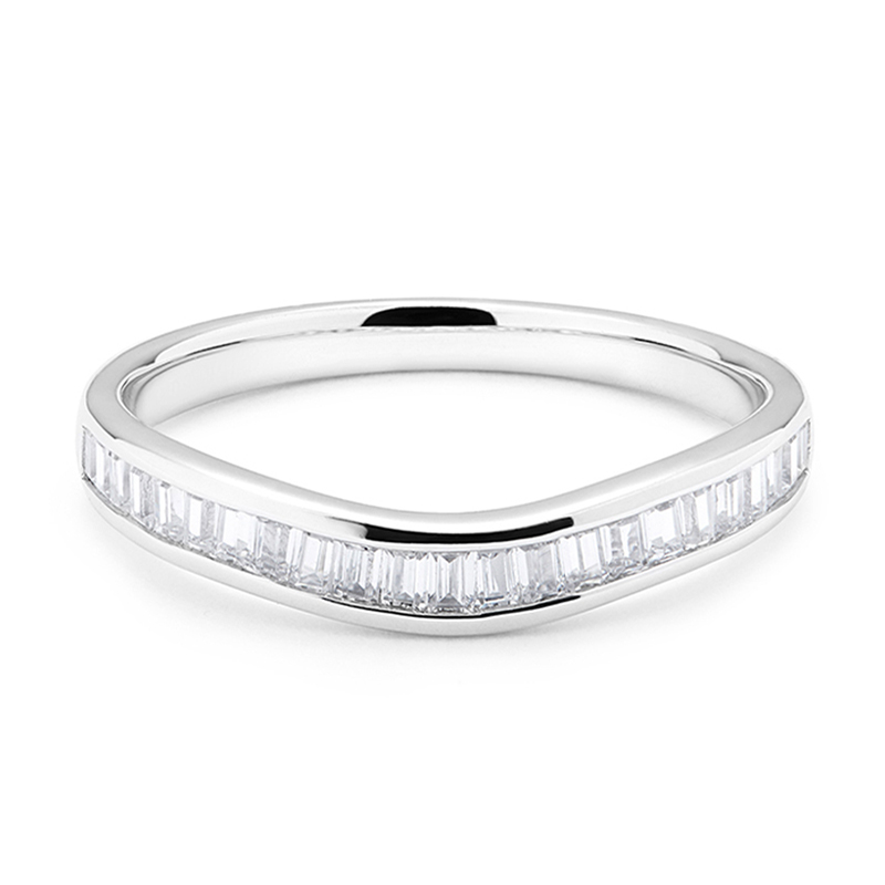 Channel Setting 0.55ct Curved Baguette Cut Diamond Wedding Ring