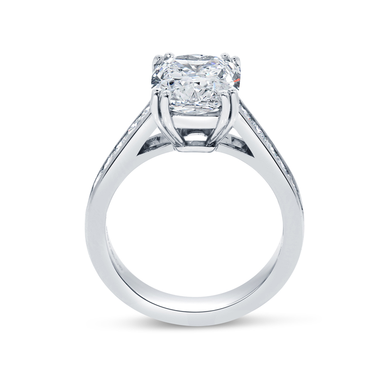 Large Cushion Cut Channel Set Princess Band Diamond Engagement Ring