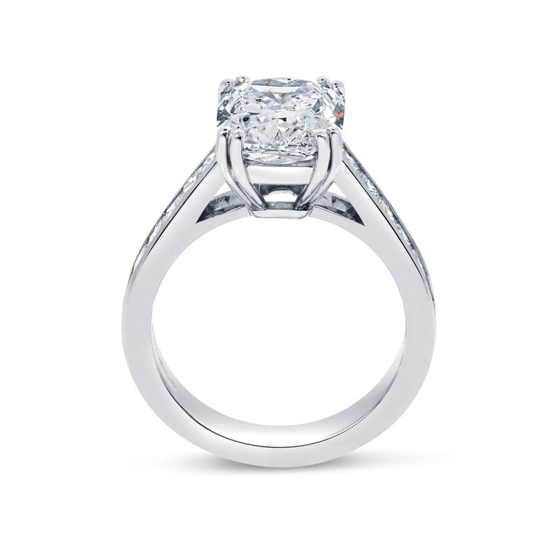 Large Cushion Channel Set Princess Band Lab Grown Diamond Engagement Ring