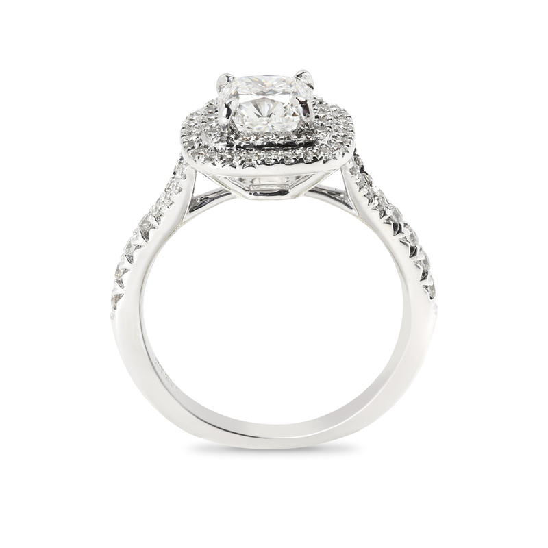 Cushion Shape Diamond Double Halo Split Shank Engagement Ring