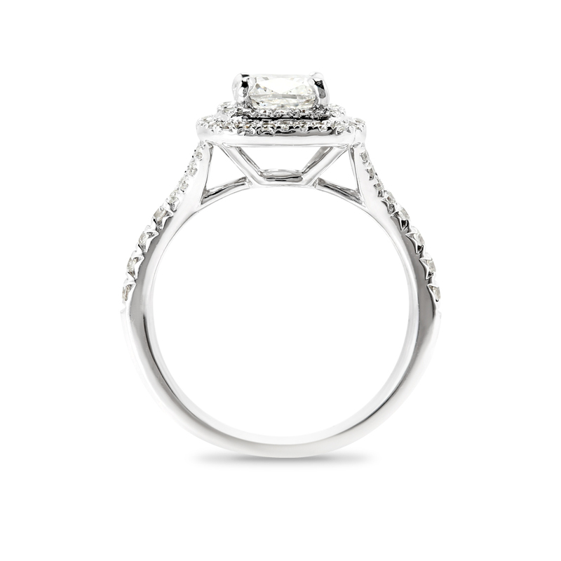 Cushion Lab Grown Split Shank Diamond Double Halo Engagement Ring