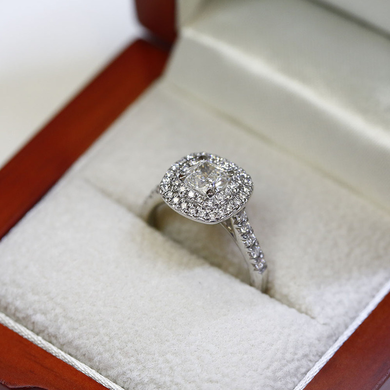 Cushion Shape Lab Grown Diamond Double Halo Engagement Ring