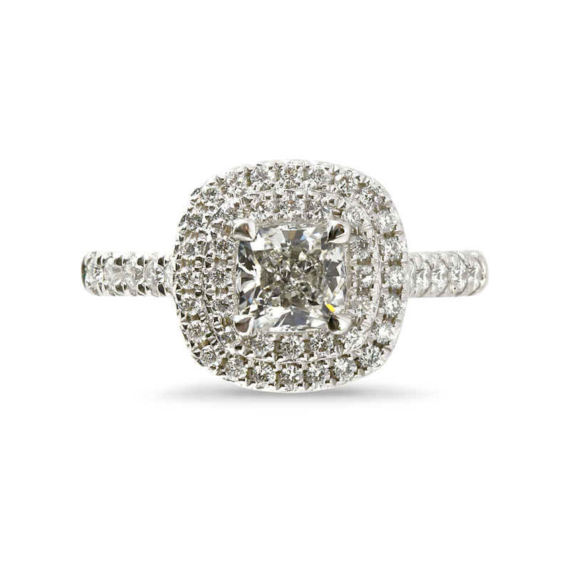Cushion Cut Double Halo Diamond Engagement Ring Top View