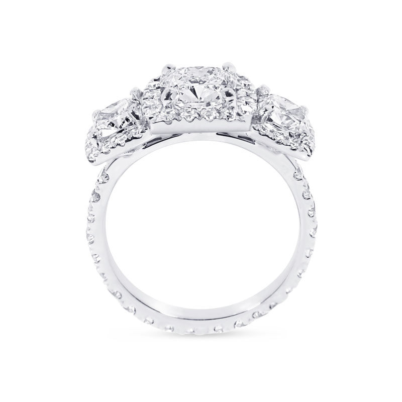 Cushion Cut Halo Trilogy Diamond Engagement Ring