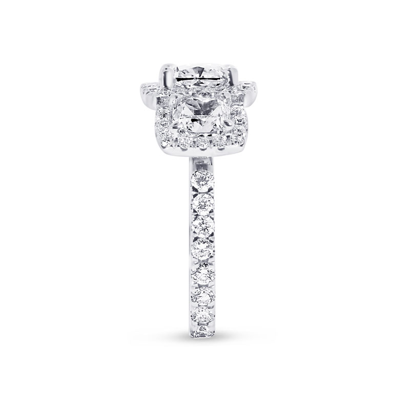 Cushion Cut Halo Trilogy Diamond Engagement Ring