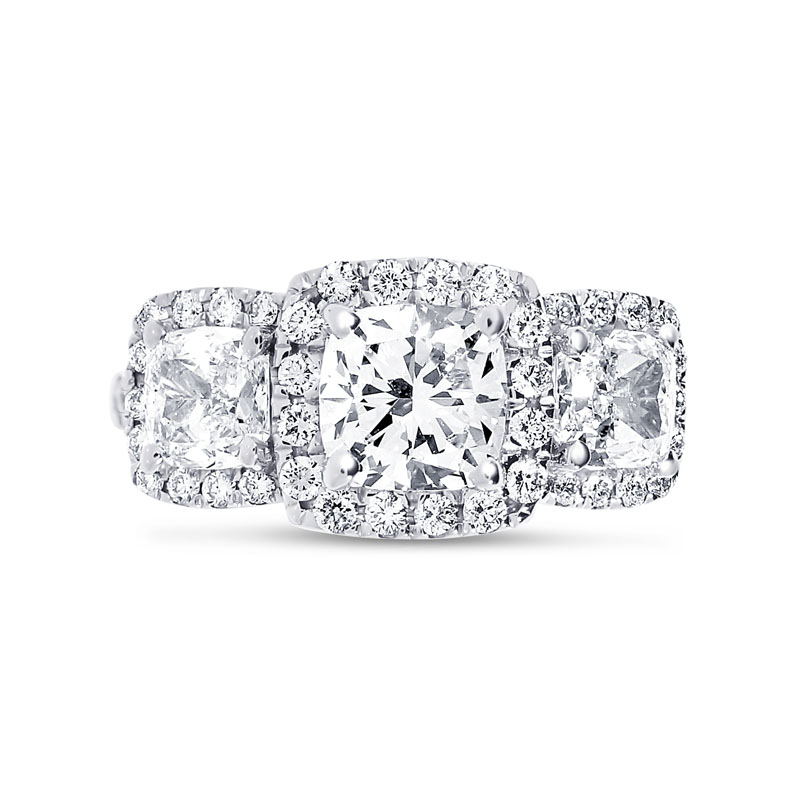 Cushion Cut Halo Trilogy Diamond Engagement Ring