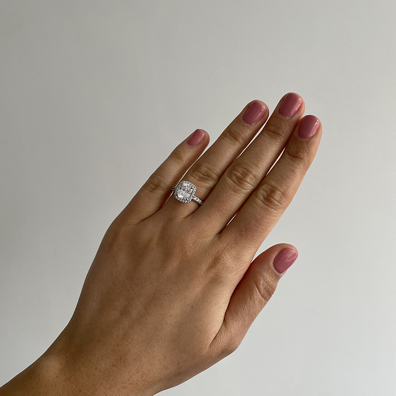 Cushion Shape Hidden Halo Diamond Engagement Ring
